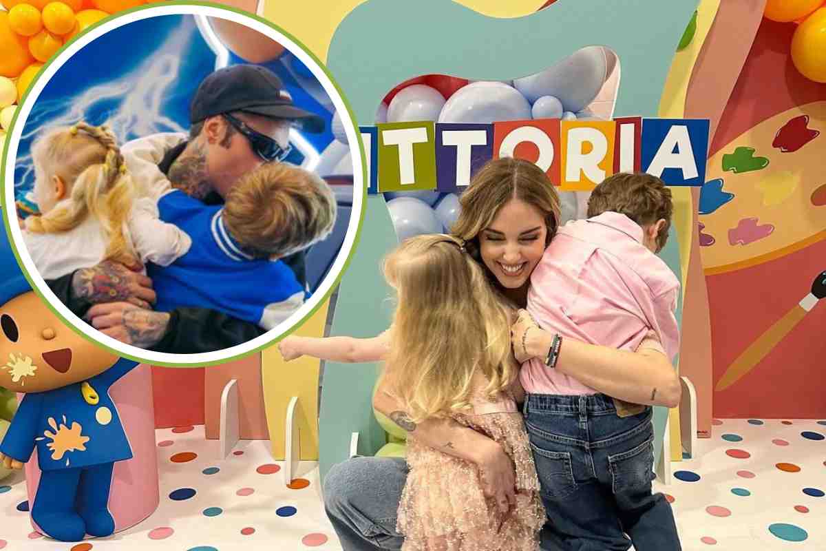 Chiara Ferragni e Fedez con i figli di spalle