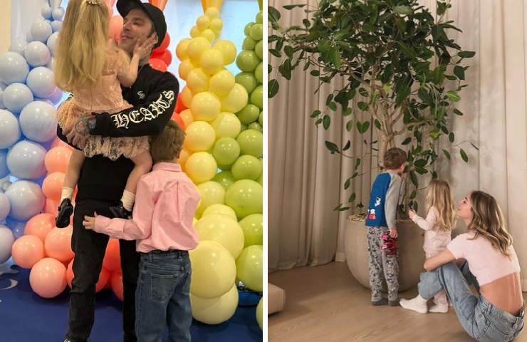 Fedez e Chiara Ferragni con i figli di spalle